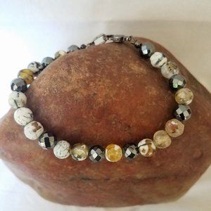 Agate & Hematite Faceted Men's Bracelet